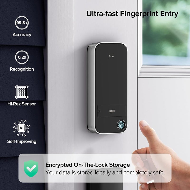 ThorBolt قفل باب هوم كيت بدون مفتاح من آبل X1 مع خاصية فتح القفل باللمس، متوافق مع iOS فقط، قفل باب بمفتاح رقمي يعمل مع هوم كيت عبر ثريد (يتطلب جهاز توجيه حدودي)، مقاوم للعوامل الجوية IP65، فضي - Image 5